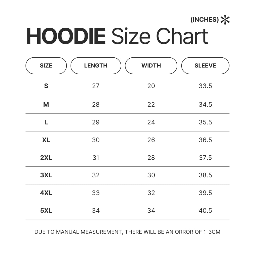 Hoodie Size Chart - Ace of Diamond Store