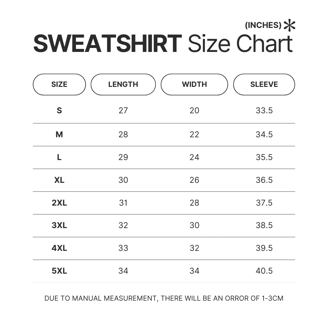 Sweatshirt Size Chart - Ace of Diamond Store