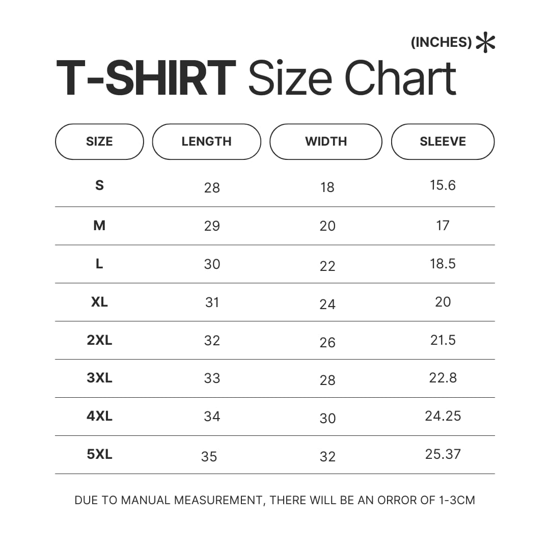 T shirt Size Chart - Ace of Diamond Store